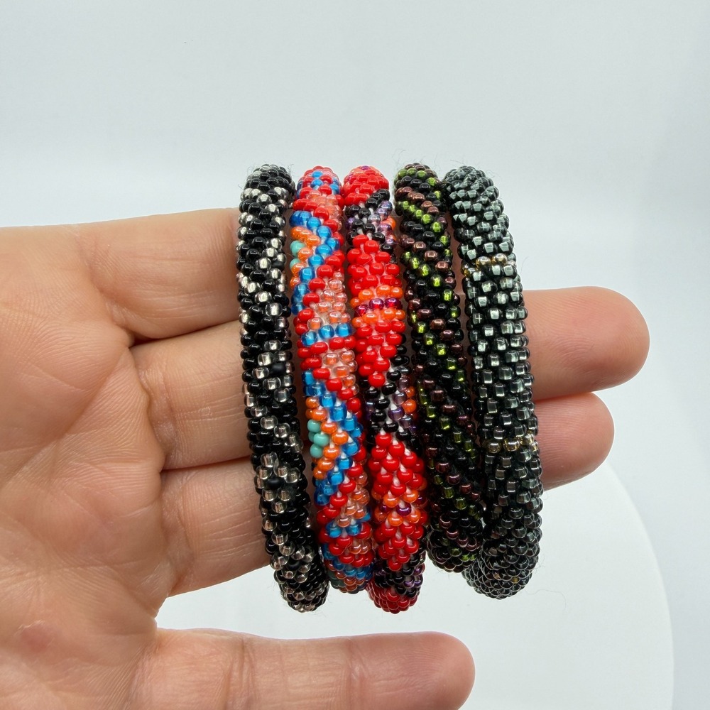 Colorful Goth Seed Beads Roll On Bangle Bracelet Stack - Fashion Gift
